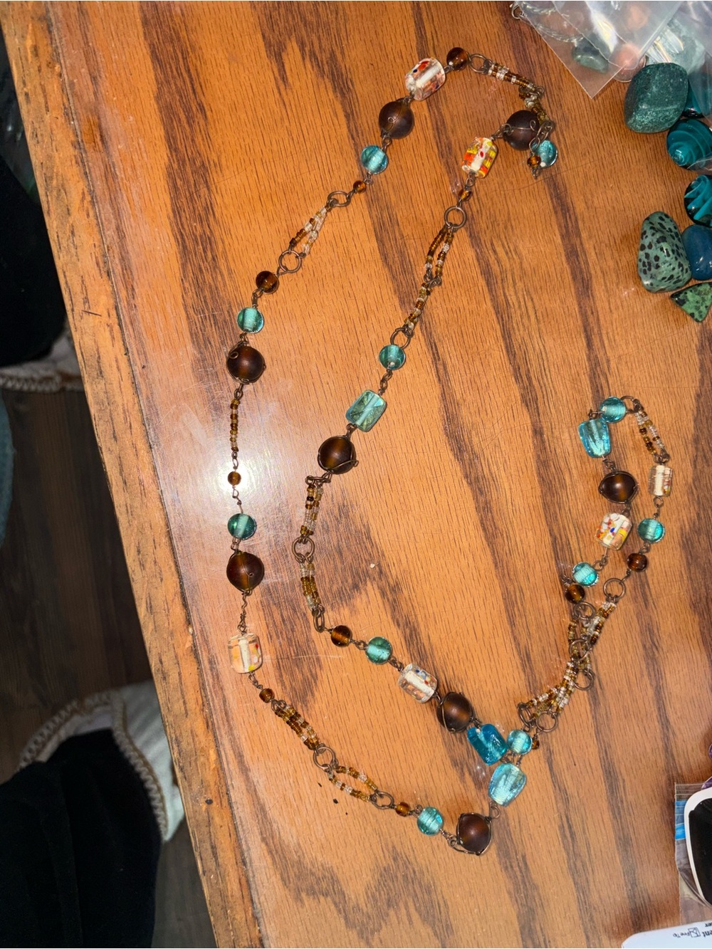 Brown and Teal Beaded Layered Necklace 21 1/2 inches